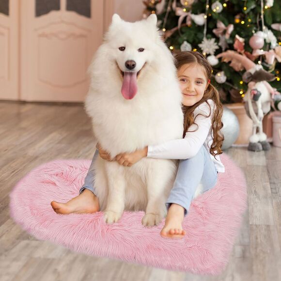 Heart Shaped Faux Fur Throw Rug Bedroom Fluffy Floor Mat Light Pink 2.3ftx3ft - Picture 4 of 6